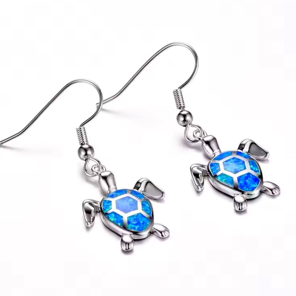 Opal/Silver Sea Turtle Earrings